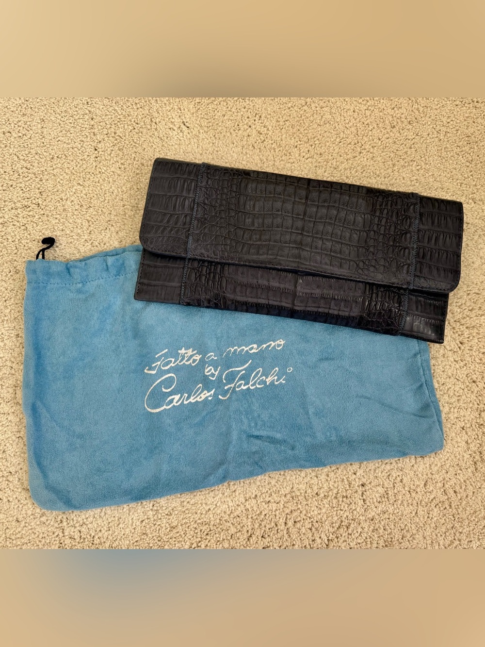 Vintage Carlos Falchi Genuine Crocodile Alligator Convertible Clutch Navy
